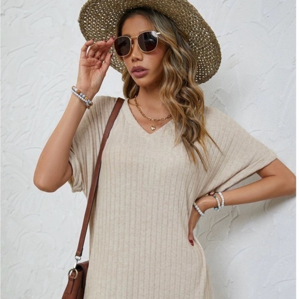 🌸S14 - Frenchy Batwing Sleeve T-dress🤎